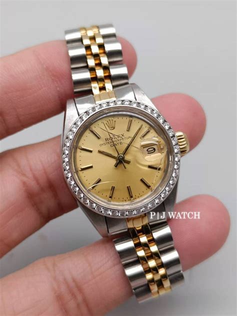 rolex oyster perpetual date automatik 18k-750er gold 6917|Rolex lady Datejust silver bracelet.